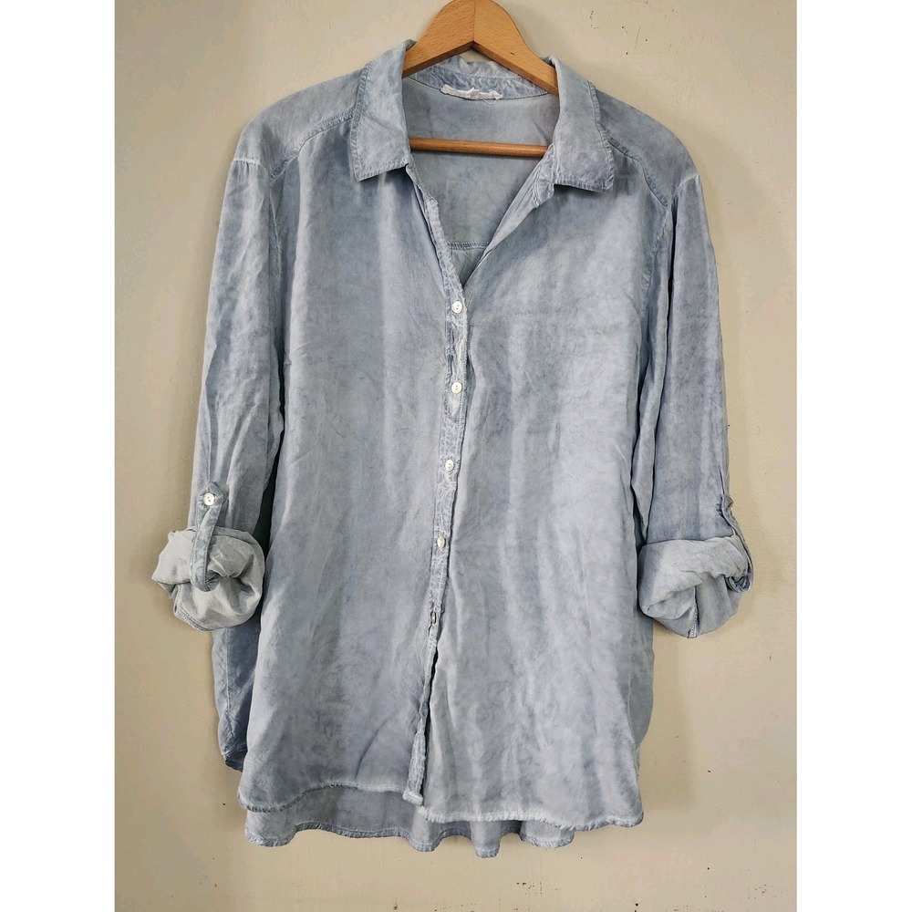 Jane + Delancey 2X Blue Chambray Button Down Tunic Shirt Roll Tab Sleeves Top